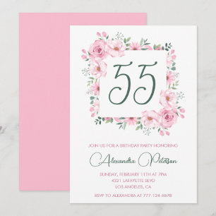 invitaciones de cumpleaños 55 Floral Elegante Rosa