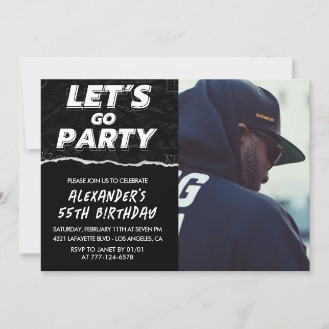 invitaciones de cumpleaños 55 hombres negro foto (Anverso)