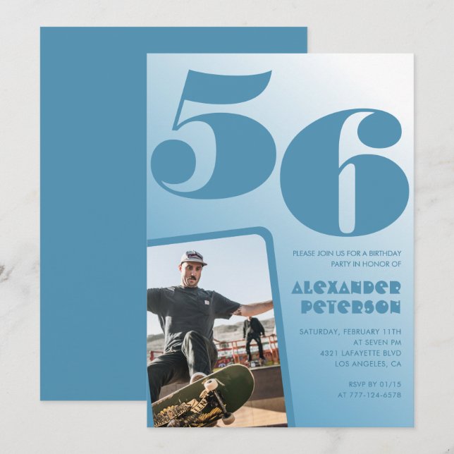 Invitaciones de cumpleaños 56 con gradiente de fot (Anverso / Reverso)