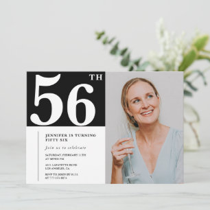 Invitaciones de cumpleaños 56 en foto en blanco y