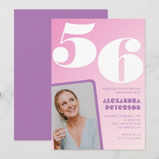 Invitaciones de cumpleaños 56 Pink Groovy Retro Fo (Anverso / Reverso)
