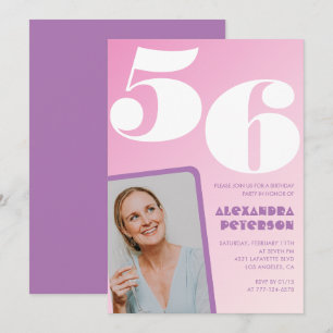 Invitaciones de cumpleaños 56 Pink Groovy Retro Fo