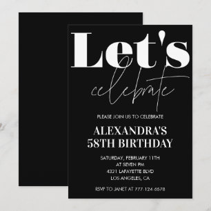 Invitaciones de cumpleaños 58 negro Tipografía en 
