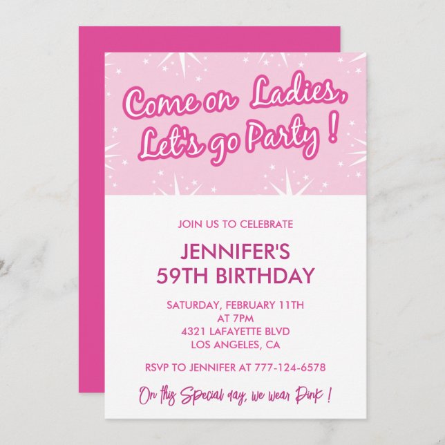 Invitaciones de cumpleaños 59 de color rosa calien (Anverso / Reverso)