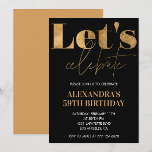 Invitaciones de cumpleaños 59 Elegante Oro Negro