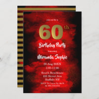 Invitaciones de cumpleaños 60 al humo negro y rojo