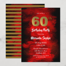 Invitaciones de cumpleaños 60 al humo negro y rojo