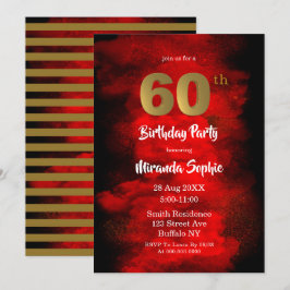 Invitaciones de cumpleaños 60 al humo negro y rojo