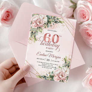 Invitaciones de cumpleaños 60 Blush Pink Rose Gold