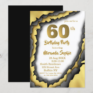 Invitaciones de cumpleaños 60 de Black and Gold Ag