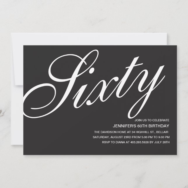 Invitaciones de cumpleaños 60 en blanco y negro (Anverso)