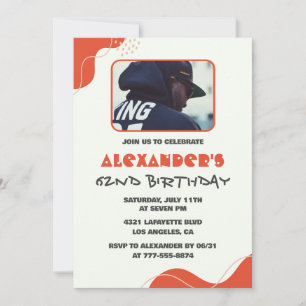 Invitaciones de cumpleaños 62 modernas rojas con f