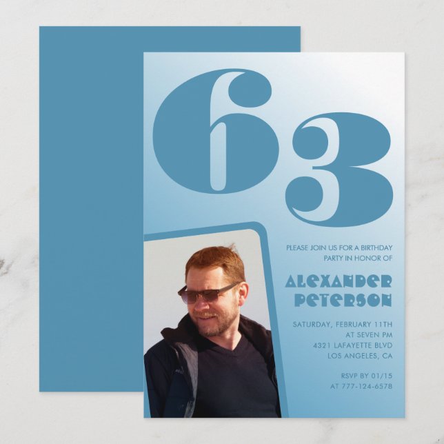 Invitaciones de cumpleaños 63 con gradiente de fot (Anverso / Reverso)