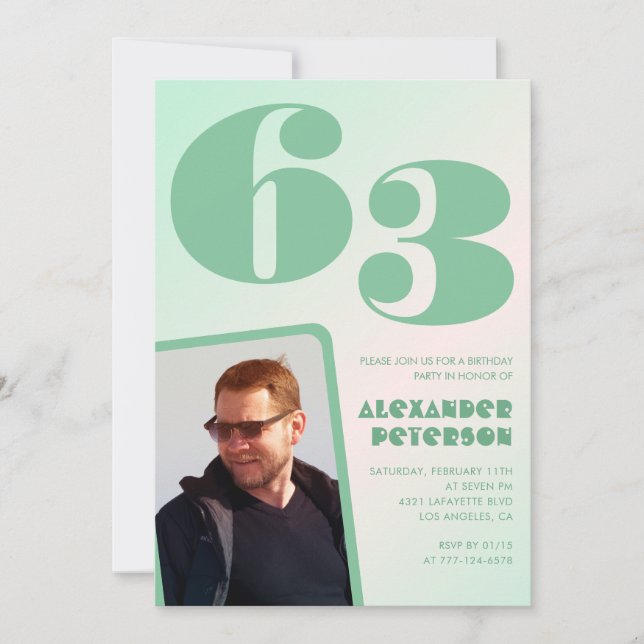 Invitaciones de cumpleaños 63 con gradiente verde  (Anverso)