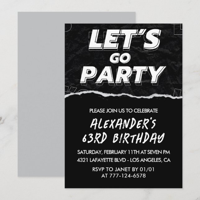 Invitaciones de cumpleaños 63 de Black White Hombr (Anverso / Reverso)