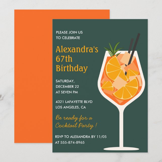 Invitaciones de cumpleaños 67 elegantes cóctel mod (Anverso / Reverso)