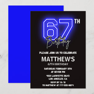 invitaciones de cumpleaños 67 Neon Negro Hombres D