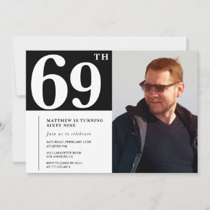 Invitaciones de cumpleaños 69 en blanco y negro