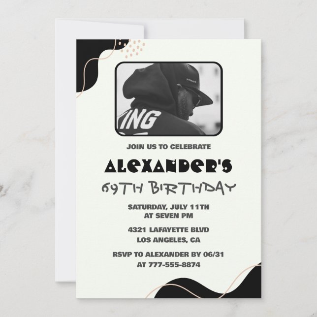 Invitaciones de cumpleaños 69 negras Hombres Foto  (Anverso)