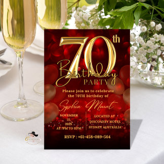 Invitaciones de cumpleaños 70 de Red Gold para abu