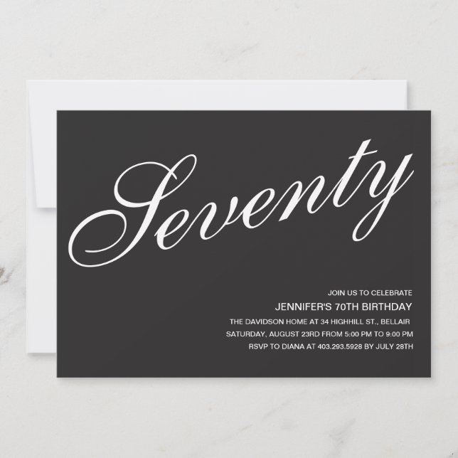 Invitaciones de cumpleaños 70 en blanco y negro (Anverso)