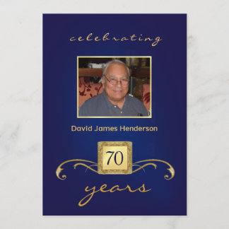 Invitaciones de cumpleaños 70 - Monograma azul y f