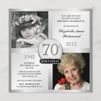 Invitaciones de cumpleaños 70 y ahora Silver