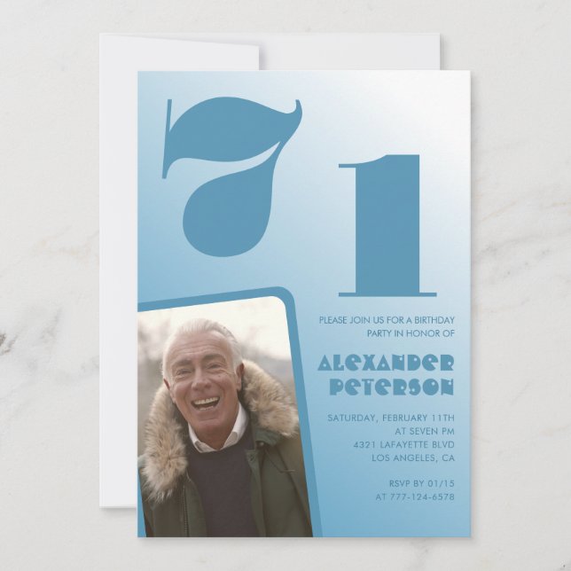 Invitaciones de cumpleaños 71 con gradiente azul H (Anverso)