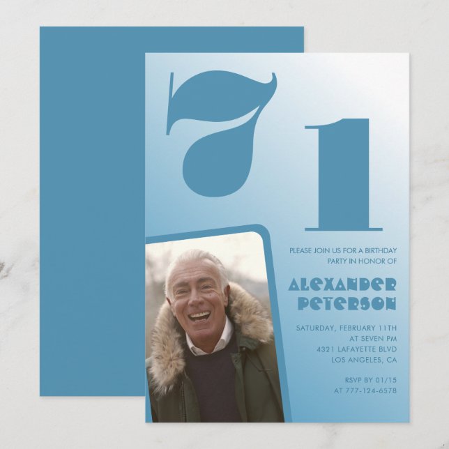 Invitaciones de cumpleaños 71 con gradiente de fot (Anverso / Reverso)