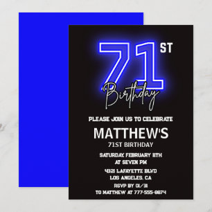 Invitaciones de cumpleaños 71 Neon Black Hombres D