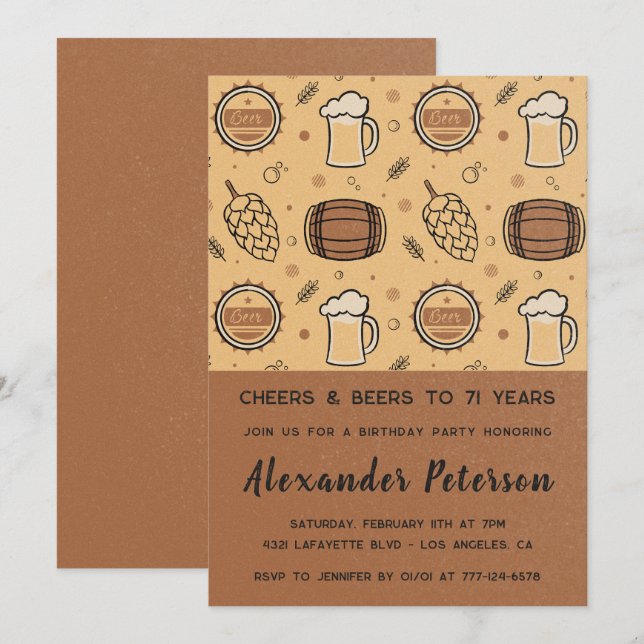 Invitaciones de cumpleaños 71 para hombres rústico (Anverso / Reverso)