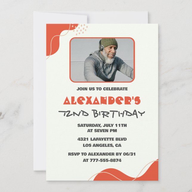 Invitaciones de cumpleaños 72 para hombres moderno (Anverso)