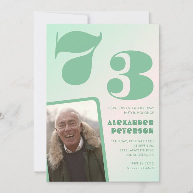 Invitaciones de cumpleaños 73 con gradiente verde  (Anverso)