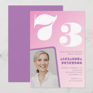 Invitaciones de cumpleaños 73 Pink Groovy Retro Fo