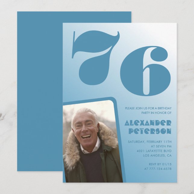 invitaciones de cumpleaños 76 con gradiente de fot (Anverso / Reverso)
