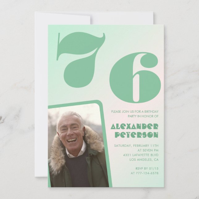 Invitaciones de cumpleaños 76 con gradiente verde  (Anverso)