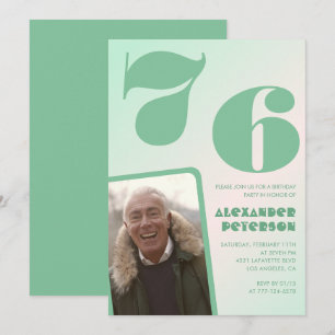 Invitaciones de cumpleaños 76 con gradiente verde 