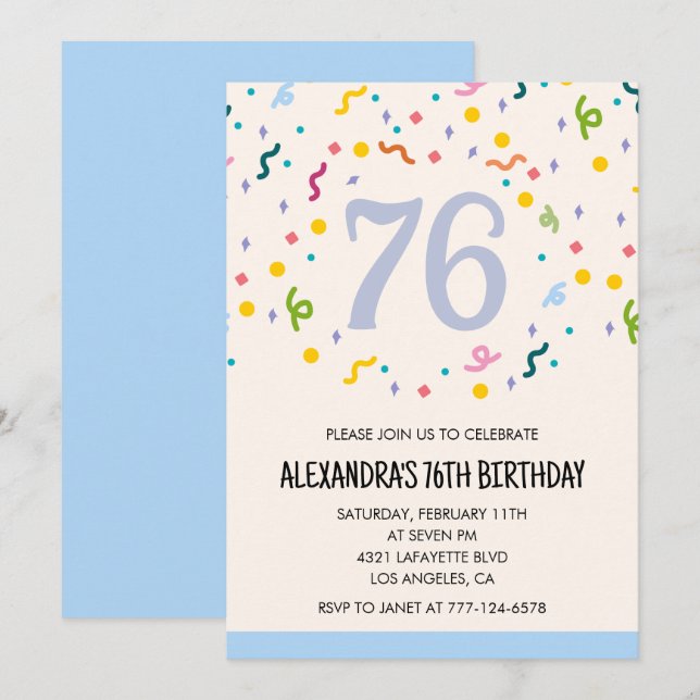 Invitaciones de cumpleaños 76 modernas simples con (Anverso / Reverso)