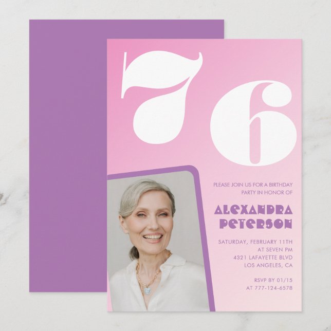 Invitaciones de cumpleaños 76 Pink Groovy Retro Fo (Anverso / Reverso)