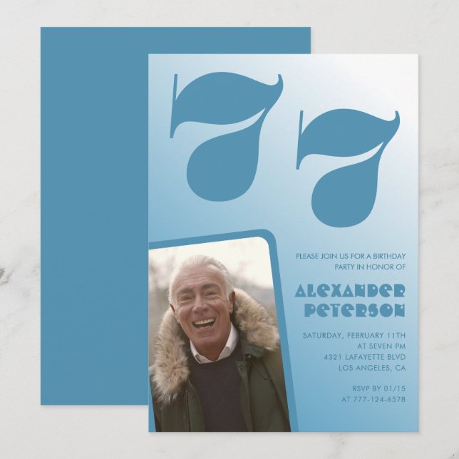 Invitaciones de cumpleaños 77 con gradiente de fot (Anverso / Reverso)