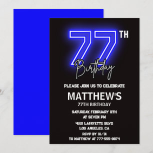 invitaciones de cumpleaños 77 Neon Black Hombres D