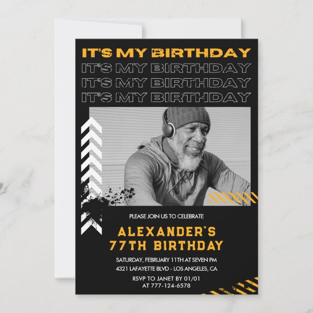 Invitaciones de cumpleaños 77 para hombres foto ne (Anverso)