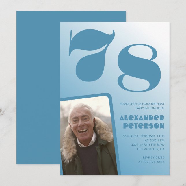 Invitaciones de cumpleaños 78 con gradiente de fot (Anverso / Reverso)