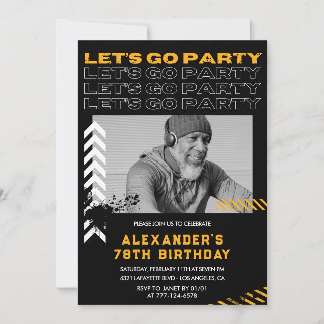 Invitaciones de cumpleaños 78 para hombres negros (Anverso)