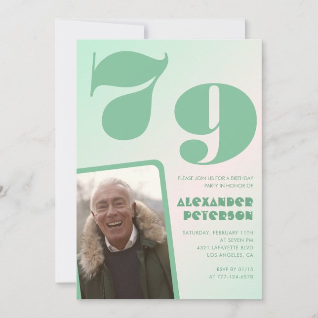 Invitaciones de cumpleaños 79 con gradiente verde  (Anverso)