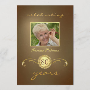 Invitaciones de cumpleaños 80 - Monograma de oro a