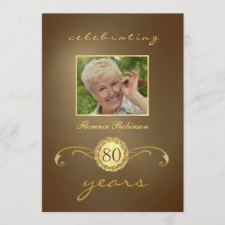 Invitaciones de cumpleaños 80 - Monograma de oro a