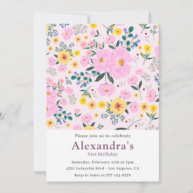 Invitaciones de cumpleaños 81 Boho Floral  (Anverso)
