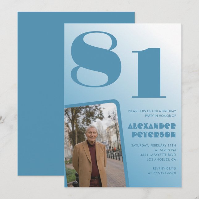 Invitaciones de cumpleaños 81 con gradiente de fot (Anverso / Reverso)