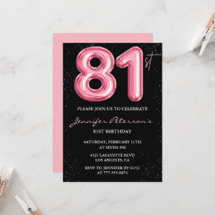 Invitaciones de cumpleaños 81 de Black Pink Globo 